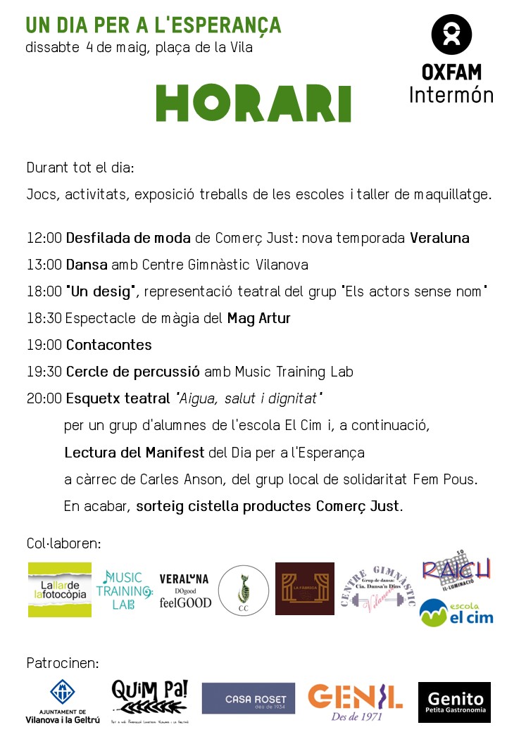 Un Dia per a l'Esperança a Vilanova i la Geltrú: AIGUA, SALUT, DIGNITAT