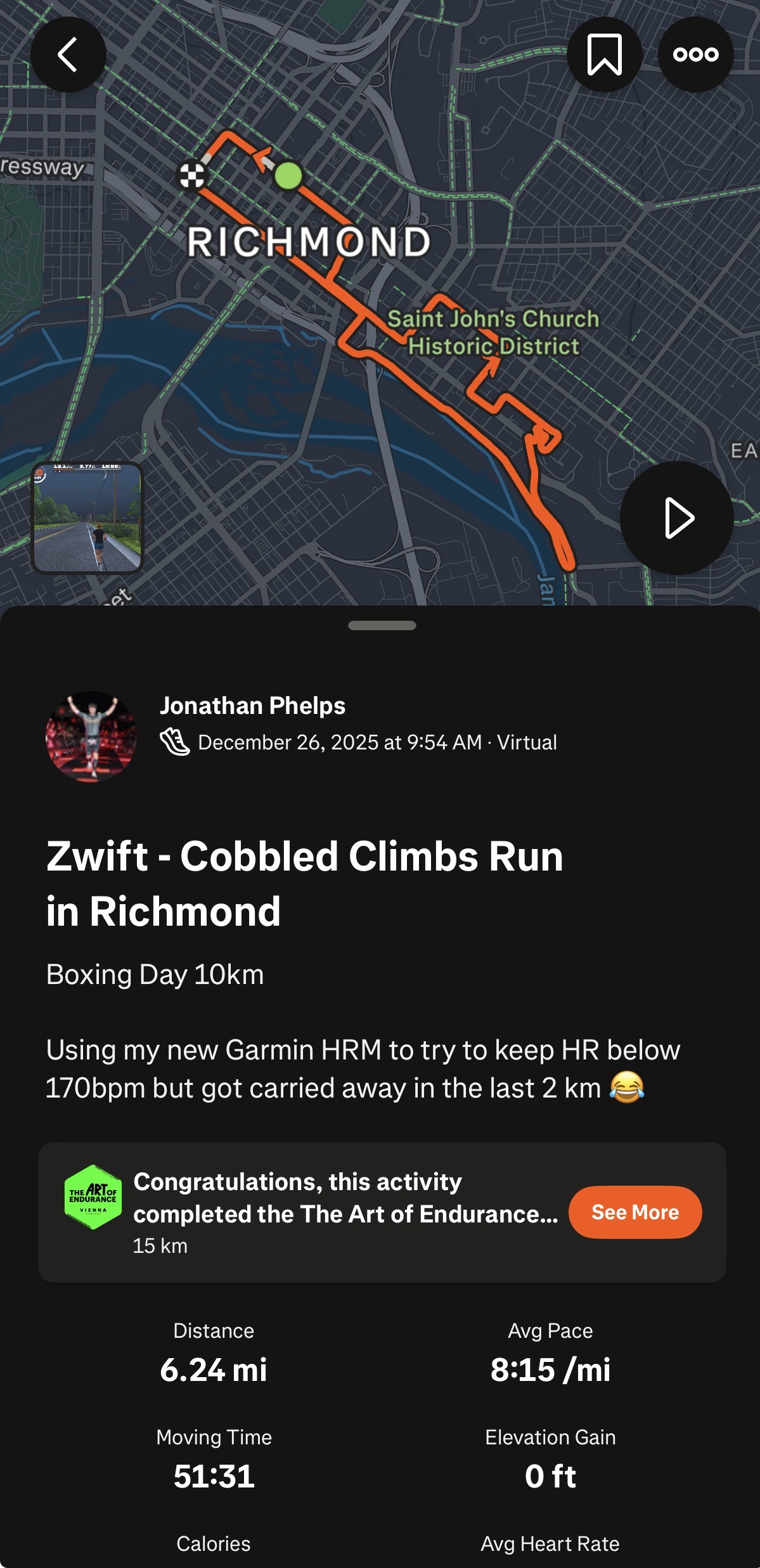 Zwift - Cobbled Climbs Run in Richmond
