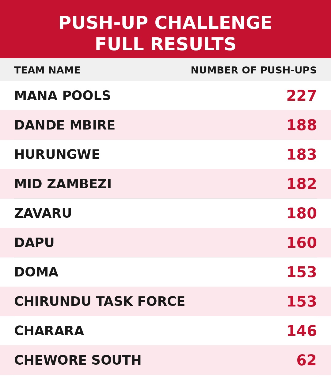 Mid-Zambezi Region Teams have completed their PUSHUP CHALLENGE!